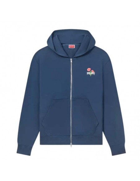 Sweatshirt à Capuche Zippé Coton Bleu Nuit Kenzo, présenté de face｜Magasin Homme Toulouse