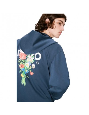 Sweatshirt à Capuche Zippé Coton Bleu Nuit Kenzo, présenté porté de dos｜Magasin Homme Toulouse