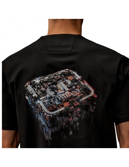 T-shirt À Manches Courtes En Jersey Mercerisé Noir C.P. Company, présenté porté de dos ｜Boutique Homme Toulouse