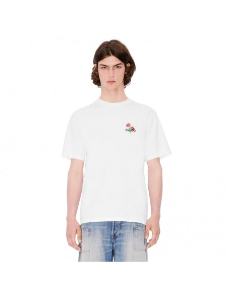 T-shirt brodé 'KENZO Archive Bouquet' en coton Off White Kenzo, présenté porté de face｜Boutique Homme Toulouse
