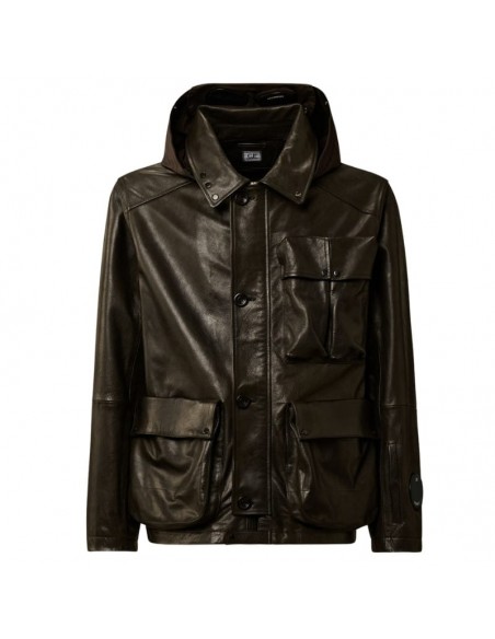 Veste en Cuir Mille Noire C.P. Company présentée de face｜Magasin Homme Toulouse