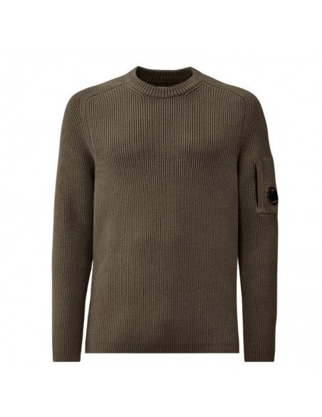 Pull Ras Du Cou Côtelé À Lentilles Gunmetal Gris C.P. Company présenté de face｜Boutique Homme Toulouse