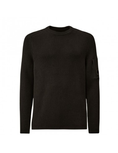 Pull Ras Du Cou Côtelé À Lentilles Noir C.P. Company présenté de face｜Boutique Homme Toulouse