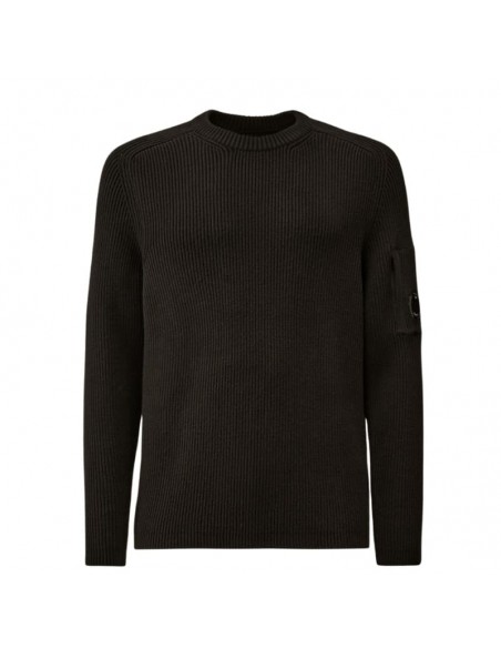 Pull Ras Du Cou Côtelé À Lentilles Noir C.P. Company présenté de face｜Boutique Homme Toulouse