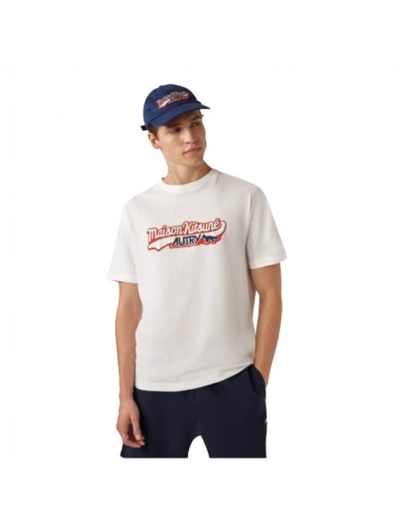 T-Shirt Avec Logo Autry 'Maison Kitsuné' Unisex Blanc Autry présenté porté de face par un homme｜Boutique Homme Toulouse