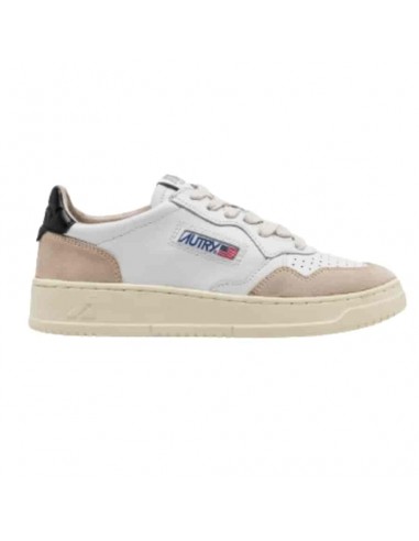 Sneakers Medalist Low En Cuir Blanc Et Noir Et Daim Beige Autry présenté de profil｜Boutique Homme Toulouse