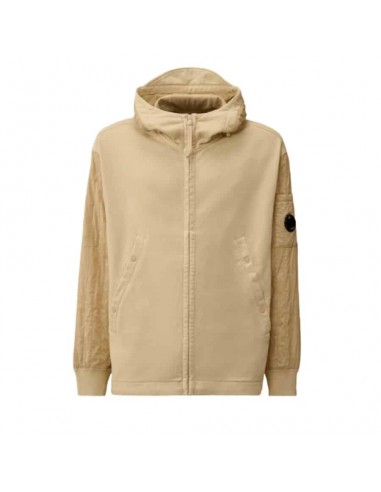 Sweat-shirt À Capuche Zippé En Molleton À Relief Diagonal Beige C.p. Company présenté de face｜Boutique Homme Toulouse