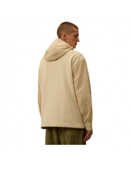 Sweat-shirt À Capuche Zippé En Molleton À Relief Diagonal Beige C.p. Company présenté porté de dos｜Boutique Homme Toulouse