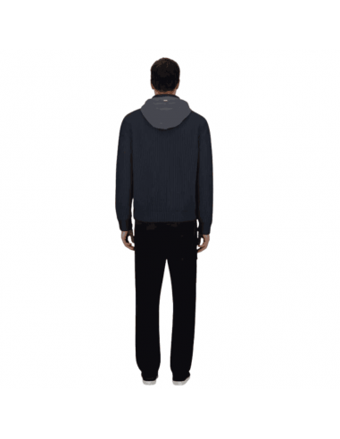 Cardigan Resort En Cob Carded Wool Jauge 5 Et Travel Nylon Ponente Navy Herno présenté porté de dos｜Boutique Homme Toulouse