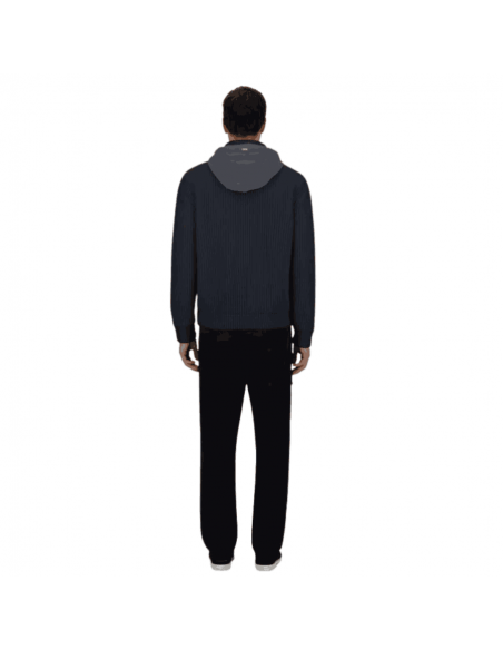 Cardigan Resort En Cob Carded Wool Jauge 5 Et Travel Nylon Ponente Navy Herno présenté porté de dos｜Boutique Homme Toulouse