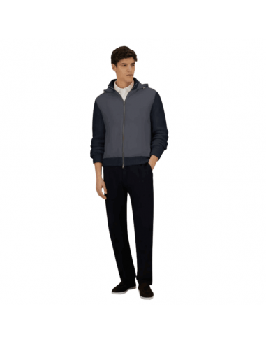 Cardigan Resort En Cob Carded Wool Jauge 5 Et Travel Nylon Ponente Navy Herno présenté porté de face｜Boutique Homme Toulouse