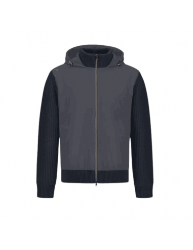 Cardigan Resort En Cob Carded Wool Jauge 5 Et Travel Nylon Ponente Navy Herno présenté de face｜Boutique Homme Toulouse