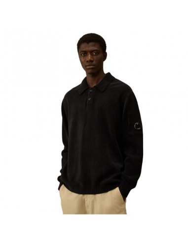 Pull Polo En Coton Chenille Noir Homme C.P. Company présenté porté de face｜Boutique Homme Toulouse