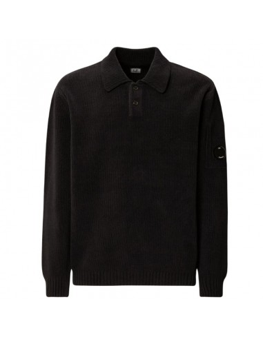 Pull Polo En Coton Chenille Noir Homme C.P. Company présenté de face｜Boutique Homme Toulouse