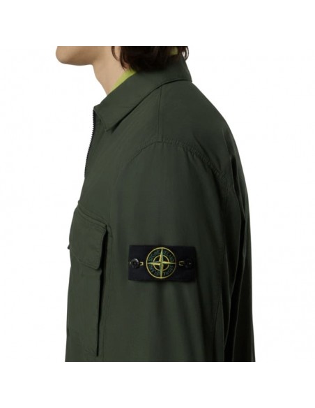 Surchemise Coton Tissage Canvas Vert Juniper Homme Stone Island présentée portée de profil｜Magasin Homme Toulouse