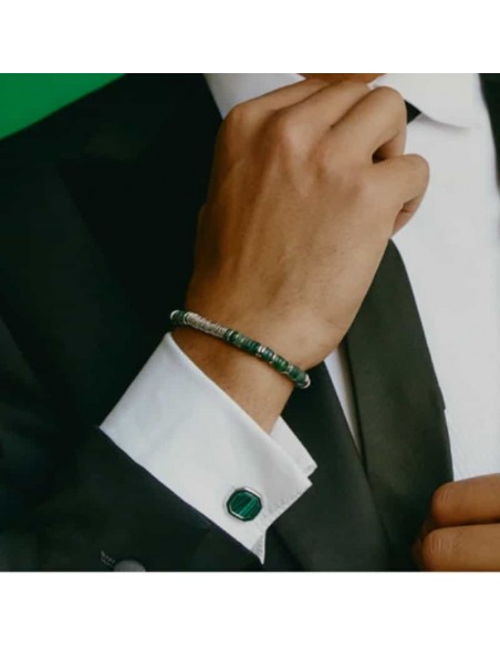 Boutons de Manchette Octagon Semi-Precious Malachite Homme Tateossian présenté porté de face｜Boutique Homme Toulouse