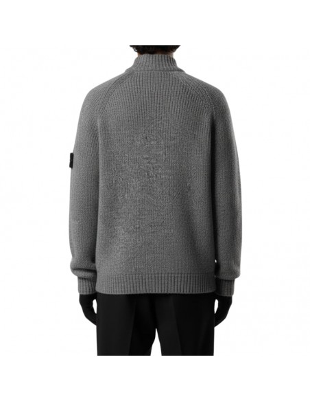 Pull Zippé Laine Et Nylon Gris Homme Stone Island présenté porté de dos｜Boutique Homme Toulouse