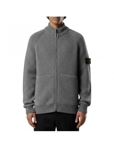 Pull Zippé Laine Et Nylon Gris Homme Stone Island présenté porté de face｜Boutique Homme Toulouse