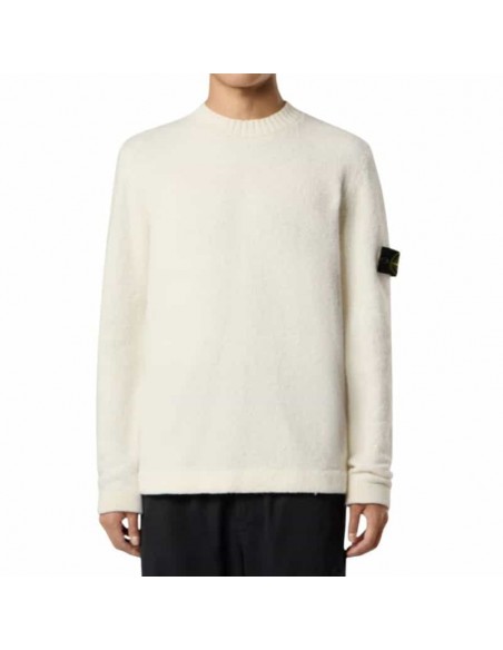Pull Ras-Du-Cou Laine-Nylon Ivoire Homme Stone Island présenté porté de face｜Boutique Homme Toulouse