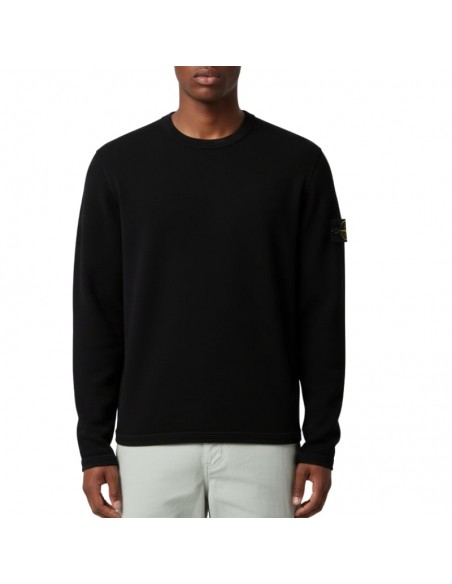 Sweat-shirt Maille Filet Noir Homme Stone Island présenté porté de face｜Boutique Homme Toulouse