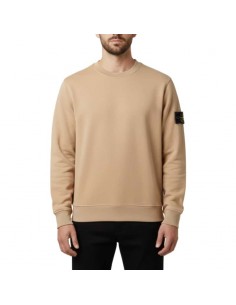 Sweat-shirt Organic Cotton Fleece Beige Homme Stone Island présenté porté de face｜Boutique Homme Toulouse