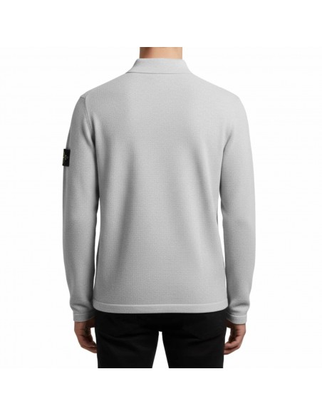 Polo Micro Stitch Soft Organic Cotton Gris Stone Island présenté porté de dos｜Boutique Homme Toulouse