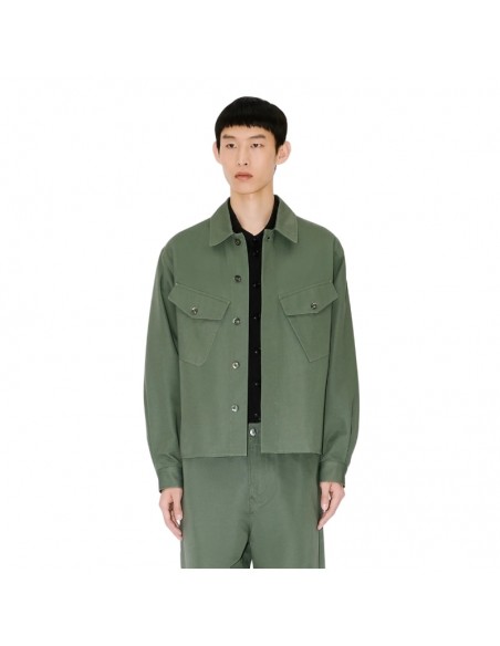 Surchemise en coton Kaki Foncé Homme Kenzo présentée portée de face｜Magasin Homme Toulouse