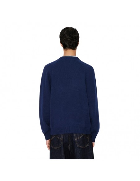 Pull brodé 'KENZO Badges' en laine et coton Bleu Marine Homme Kenzo présenté porté de dos｜Boutique Homme Toulouse