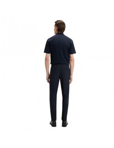 Pantalon Slim en twill de coton mélangé Bleu Foncé Homme Boss présenté porté de dos｜Boutique Homme Toulouse