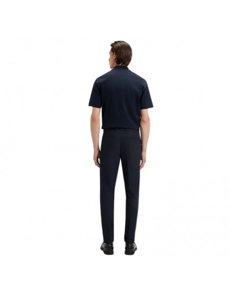 Pantalon Slim en twill de coton mélangé Bleu Foncé Homme Boss présenté porté de dos｜Boutique Homme Toulouse