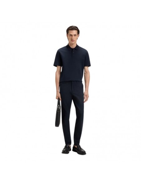 Pantalon Slim en twill de coton mélangé Bleu Foncé Homme Boss présenté porté de face｜Boutique Homme Toulouse