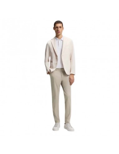Pantalon Slim en twill de coton mélangé Beige Homme Boss présenté porté de face｜Boutique Homme Toulouse