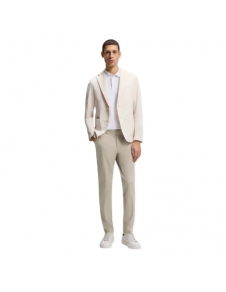 Pantalon Slim en twill de coton mélangé Beige Homme Boss présenté porté de face｜Boutique Homme Toulouse