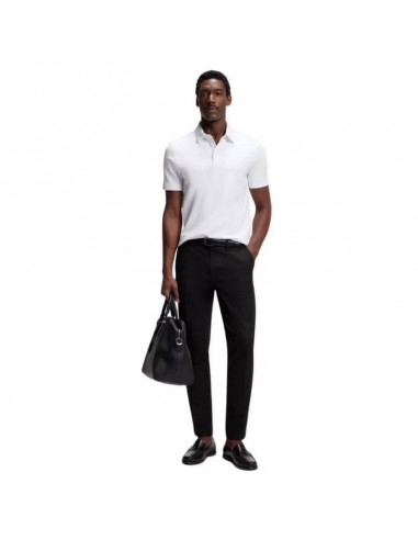 Pantalon Slim en twill de coton mélangé Noir Homme Boss présenté porté de face｜Boutique Homme Toulouse