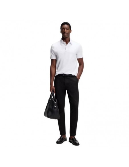 Pantalon Slim en twill de coton mélangé Noir Homme Boss présenté porté de face｜Boutique Homme Toulouse
