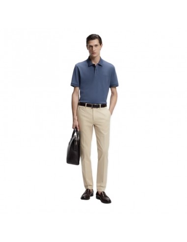 Pantalon Slim en Twill de Coton Mélangé Naturel Homme Boss présenté porté de face｜Boutique Homme Toulouse