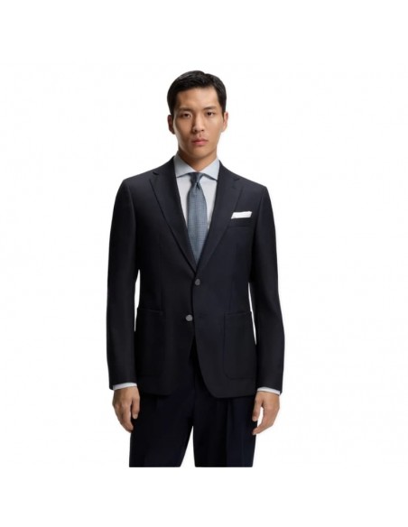 Veste Slim en laine vierge stretch Bleu Foncé Homme Boss présentée portée de face｜Magasin Homme Toulouse
