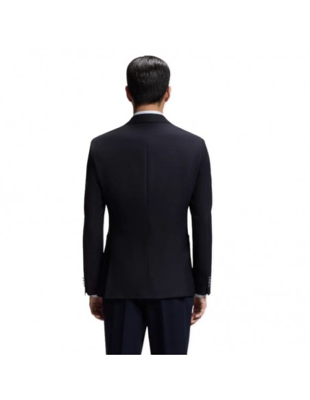 Veste Slim en laine vierge stretch Bleu Foncé Homme Boss présentée portée de dos｜Magasin Homme Toulouse