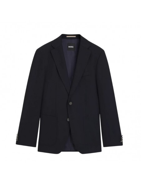 Veste Slim en laine vierge stretch Bleu Foncé Homme Boss présentée de face｜Magasin Homme Toulouse