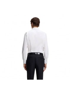 Chemise Slim en popeline de coton stretch Blanc Homme Boss présentée portée de face｜Magasin Homme Toulouse 2
