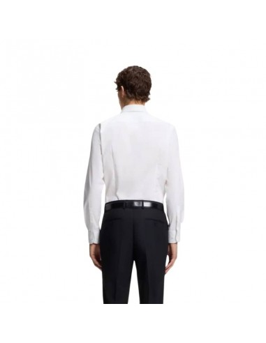 Chemise Slim en popeline de coton stretch Blanc Homme Boss présentée portée de dos｜Magasin Homme Toulouse