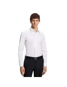 Chemise Slim en popeline de coton stretch Blanc Homme Boss présentée portée de face｜Magasin Homme Toulouse