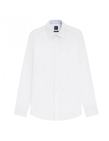 Chemise Slim en popeline de coton stretch Blanc Homme Boss présentée de face｜Magasin Homme Toulouse