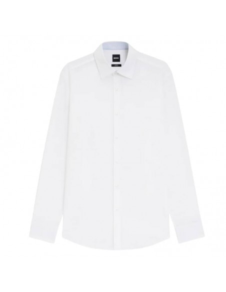 Chemise Slim en popeline de coton stretch Blanc Homme Boss présentée de face｜Magasin Homme Toulouse