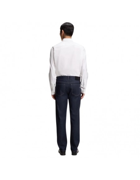 Jean Coupe Droite Denim Stretch Indigo Bleu Foncé Homme Boss présenté porté de dos｜Boutique Homme Toulouse