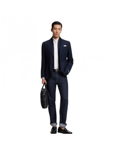 Jean Coupe Droite Denim Stretch Indigo Bleu Foncé Homme Boss présenté porté de face｜Boutique Homme Toulouse
