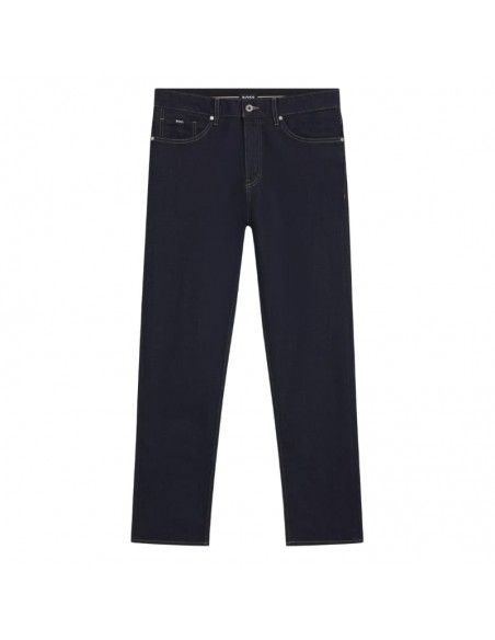 Jean Coupe Droite Denim Stretch Indigo Bleu Foncé Homme Boss présenté de face｜Boutique Homme Toulouse