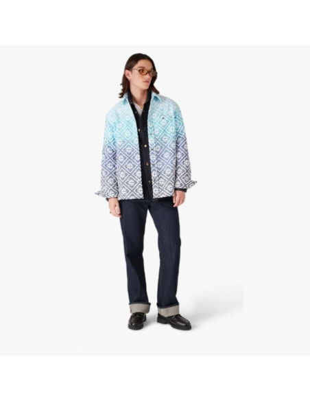 Veste‑chemise en jacquard Monogram Gradient Bleue Homme Casablanca présentée portée de face｜Boutique Homme Toulouse