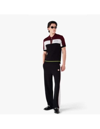 Polo En Maille Mérinos À Rayures Noir Casablanca présenté porté de face｜Boutique Homme Toulouse