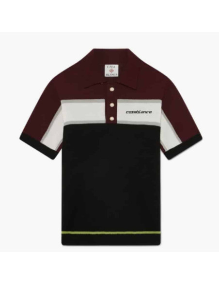Polo En Maille Mérinos À Rayures Noir Casablanca présenté de face｜Boutique Homme Toulouse